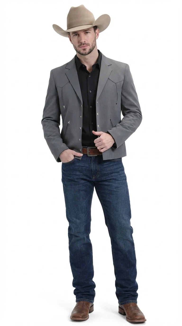 Mens Charcoal Gray Western Blazer – Cowboy Style Casual Jacket Classic Country Western Sport Coat - Image 2