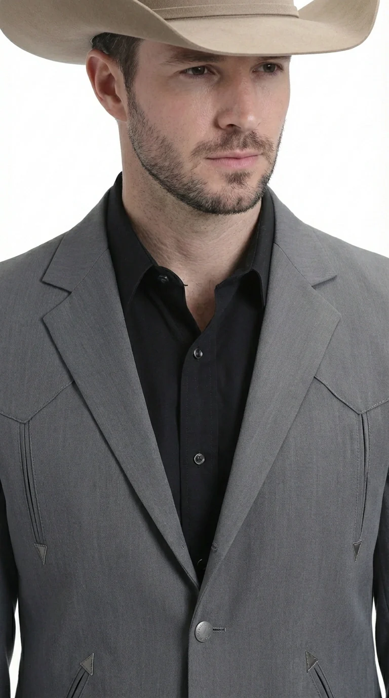 Mens Charcoal Gray Western Blazer – Cowboy Style Casual Jacket Classic Country Western Sport Coat - Image 3