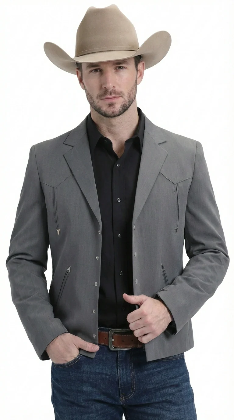 Mens Charcoal Gray Western Blazer – Cowboy Style Casual Jacket Classic Country Western Sport Coat - Image 4