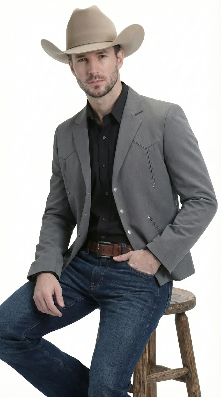 Mens Charcoal Gray Western Blazer – Cowboy Style Casual Jacket Classic Country Western Sport Coat - Image 7
