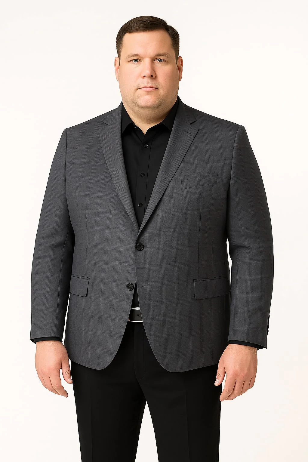Men's Charcoal Grey Checkered Sport Coat – Classic Plaid Windowpane Pattern Blazer - Image 5