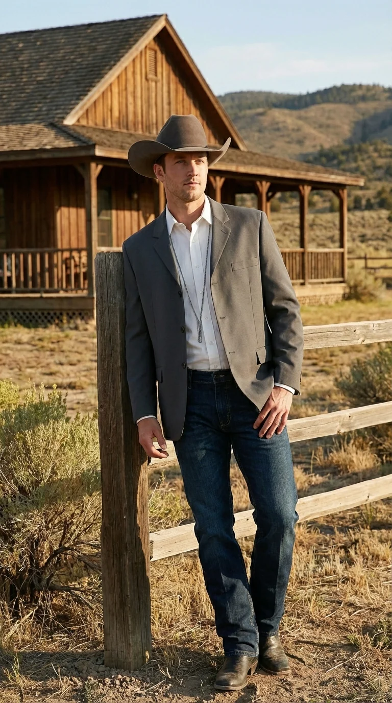 Mens Charcoal Grey Three Buttons Western Blazer – Classic Fit Cowboy Style Three Button Formal Dress Jacket - Image 14