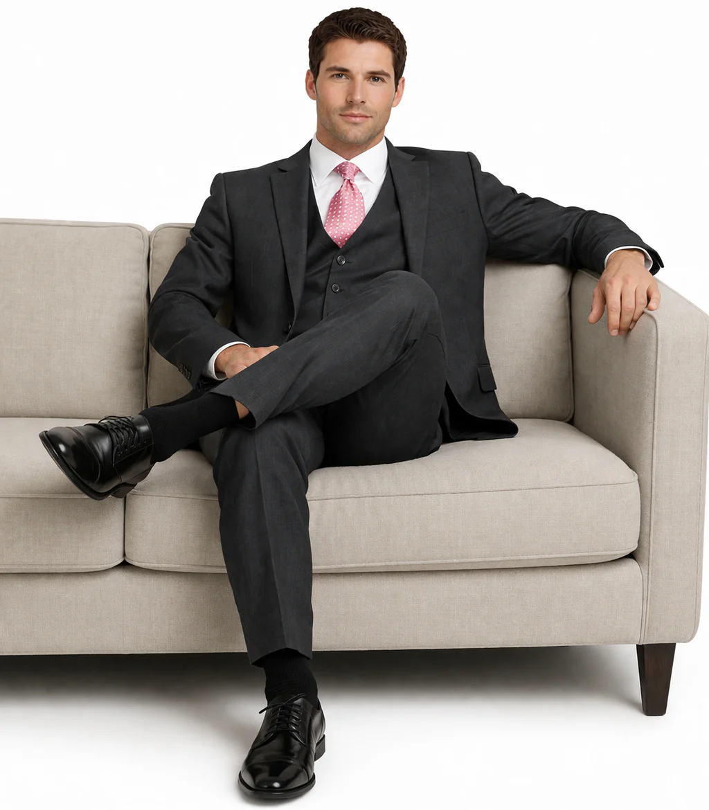 Mens Charcoal Tiglio Suit – Classic 3 Piece Dark Grey Suit for Business, Wedding and Formal Wear - Image 4