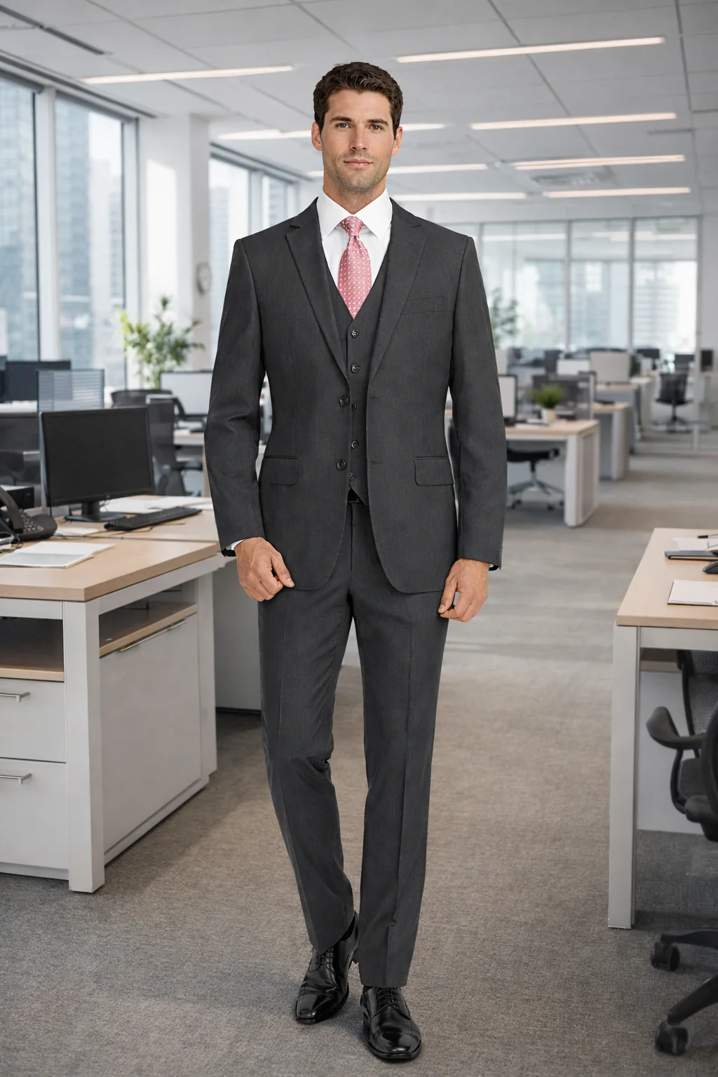 Mens Charcoal Tiglio Suit – Classic 3 Piece Dark Grey Suit for Business, Wedding and Formal Wear - Image 8