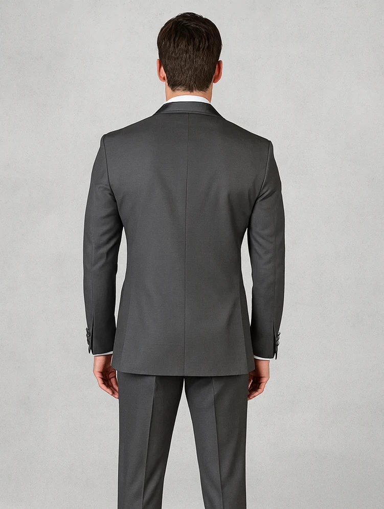 Mens Charcoal Tuxedo – Satin Shawl Lapel 3-Piece Suit for Weddings - Image 7