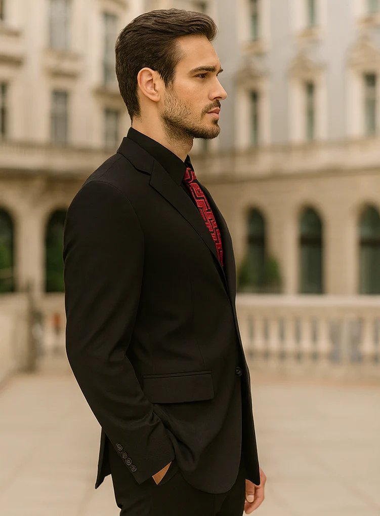 Mens Classic 3 button 2 Piece Suit in Black - Image 3