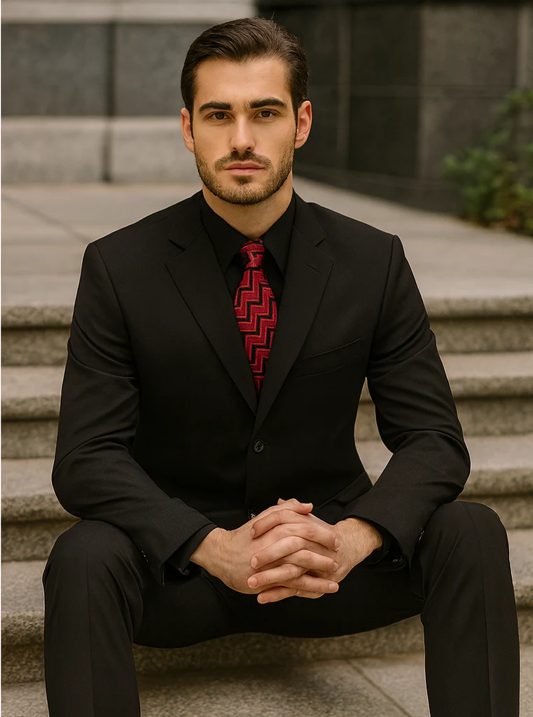 Mens Classic 3 button 2 Piece Suit in Black - Image 4