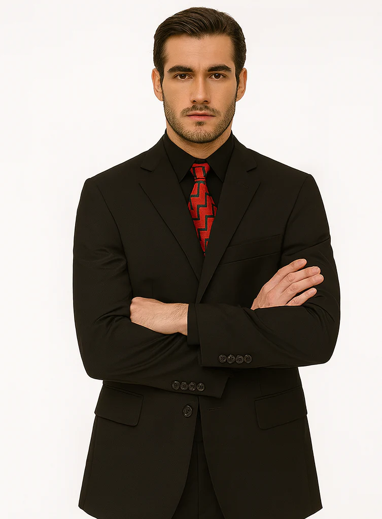 Mens Classic 3 button 2 Piece Suit in Black - Image 5
