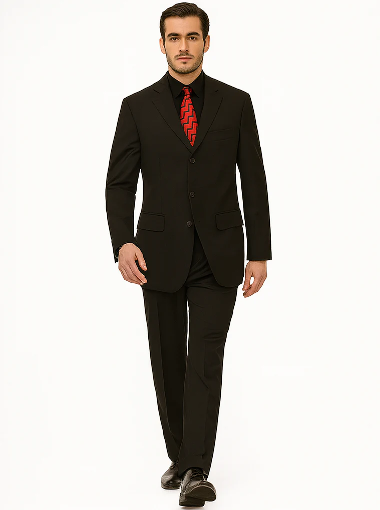 Mens Classic 3 button 2 Piece Suit in Black - Image 6