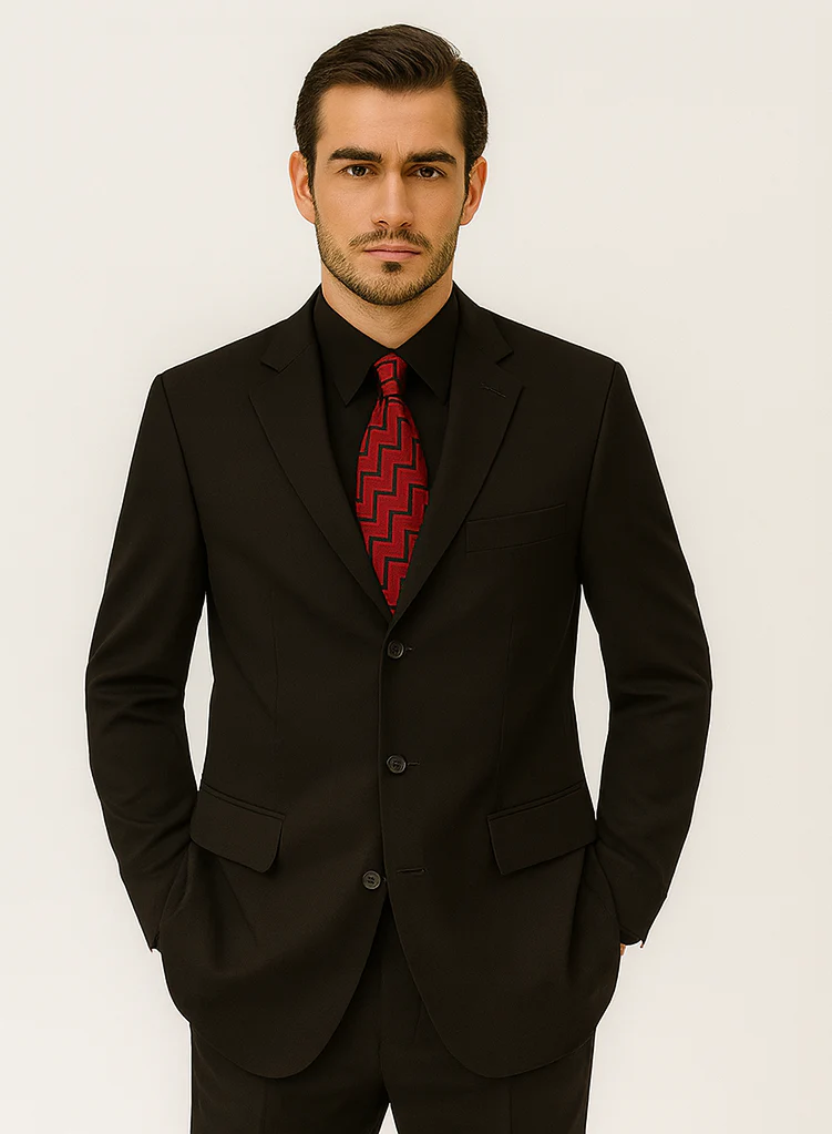 Mens Classic 3 button 2 Piece Suit in Black - Image 7