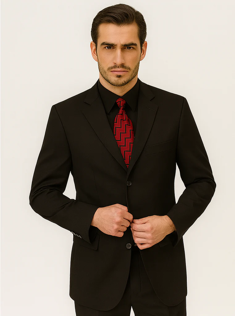 Mens Classic 3 button 2 Piece Suit in Black - Image 8