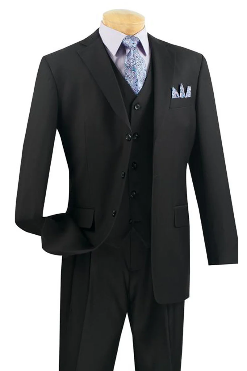 Mens Classic 3 Button Vested Dress Suit in Black - Image 9