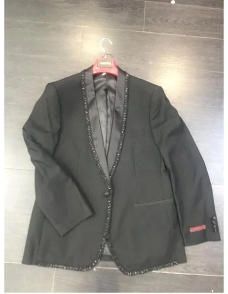 Mens Classic Black Designer Blazer with Beaded Lapel – Elegant Formal and Party Wear Dinner Jacket For Groom - Image 7