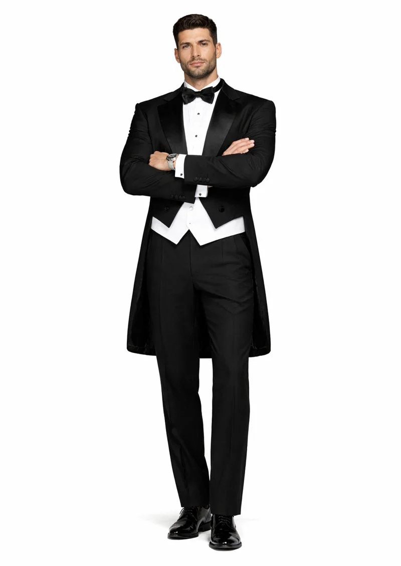 Mens Classic Black Tail Tuxedo with White Vest - Image 5