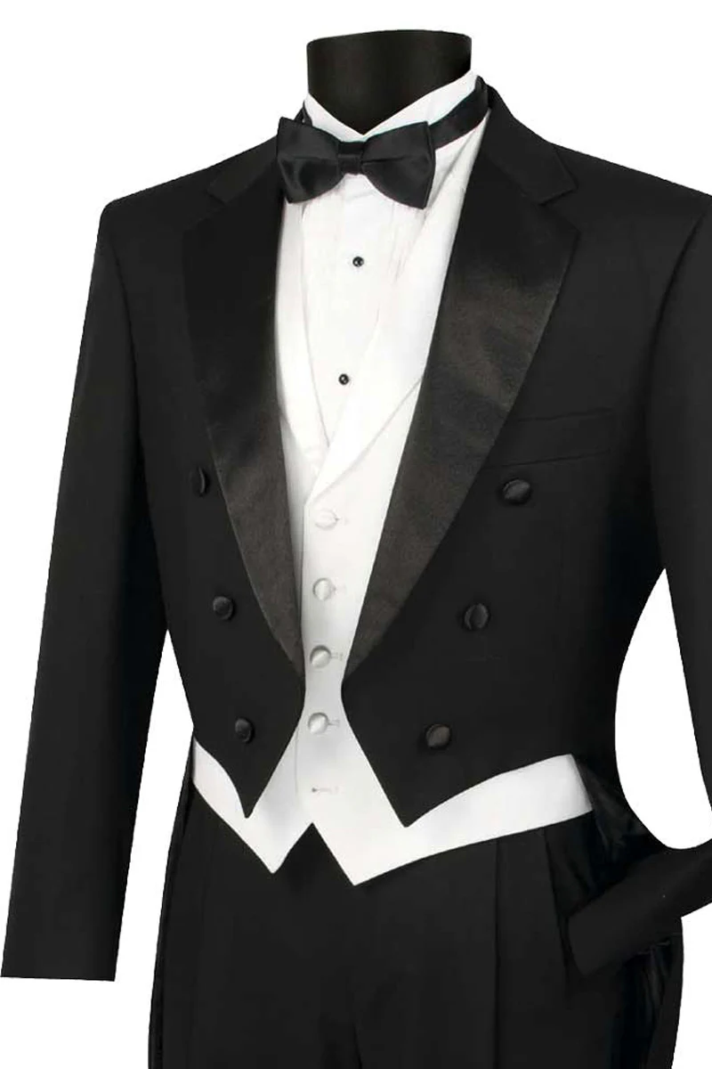 Mens Classic Black Tail Tuxedo with White Vest - Image 6