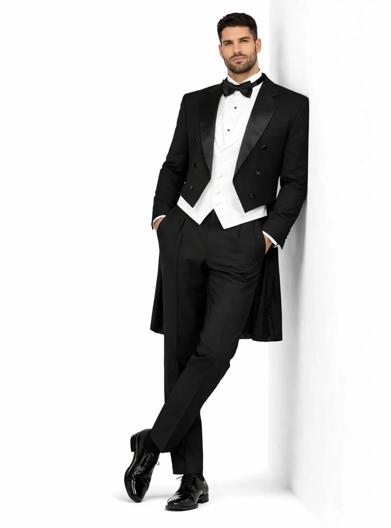 Mens Classic Black Tail Tuxedo with White Vest - Image 7