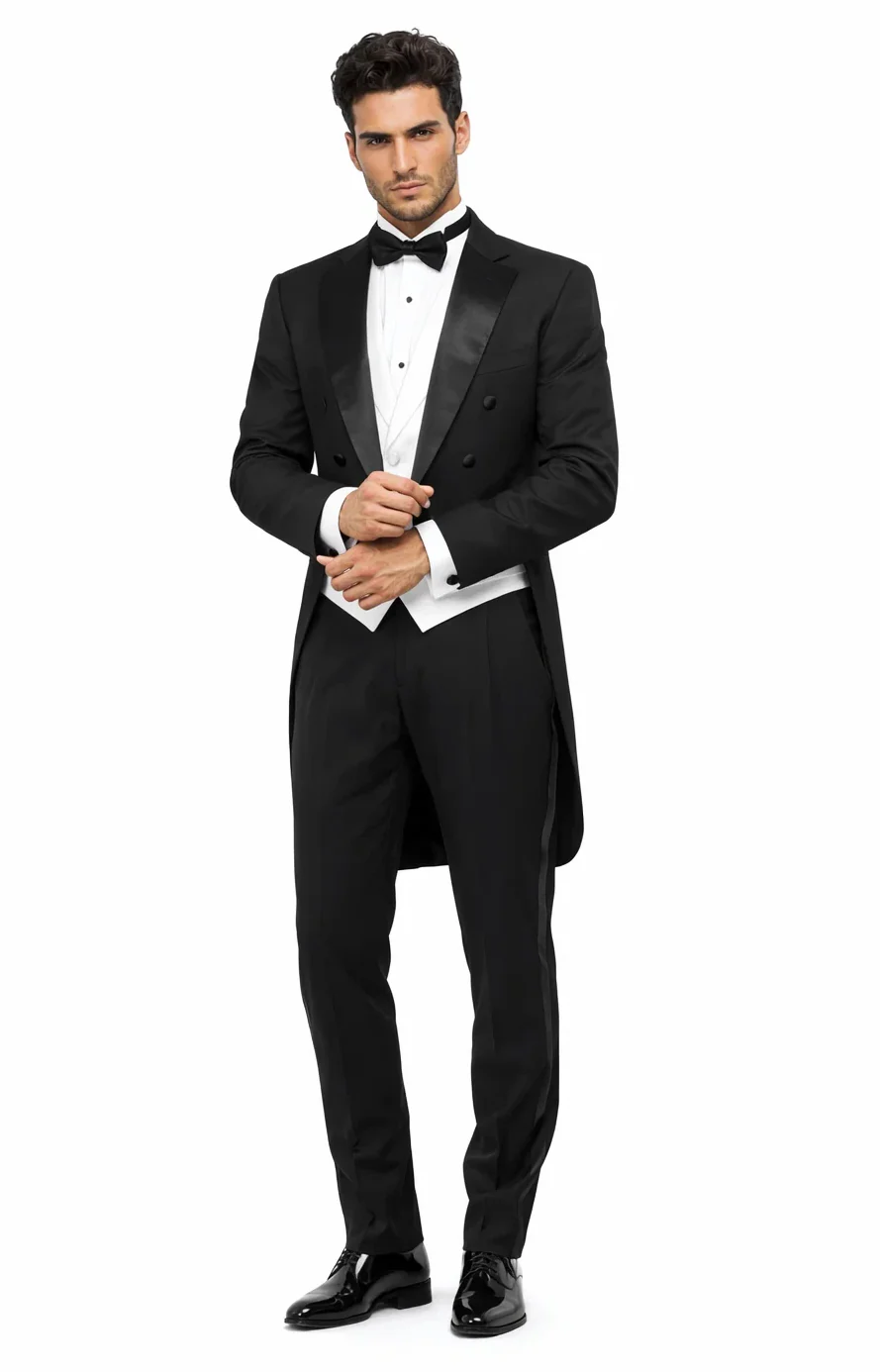 Mens Classic Black Tail Tuxedo with White Vest - Image 9