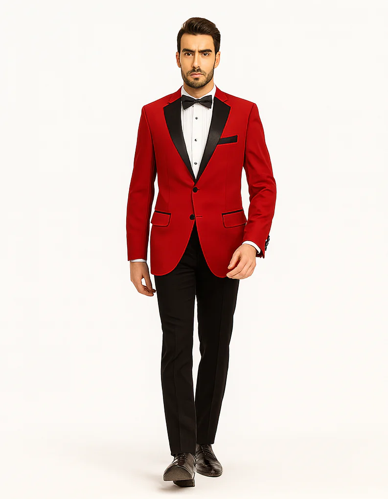Mens Classic Contrast Notch Tuxedo in Red - Image 4