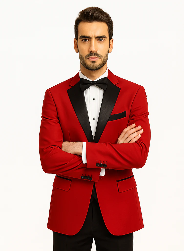 Mens Classic Contrast Notch Tuxedo in Red - Image 5