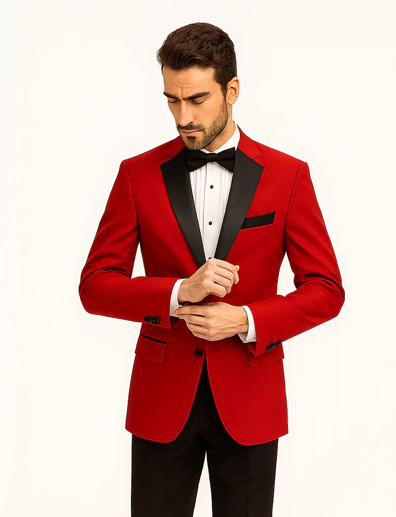 Mens Classic Contrast Notch Tuxedo in Red - Image 7