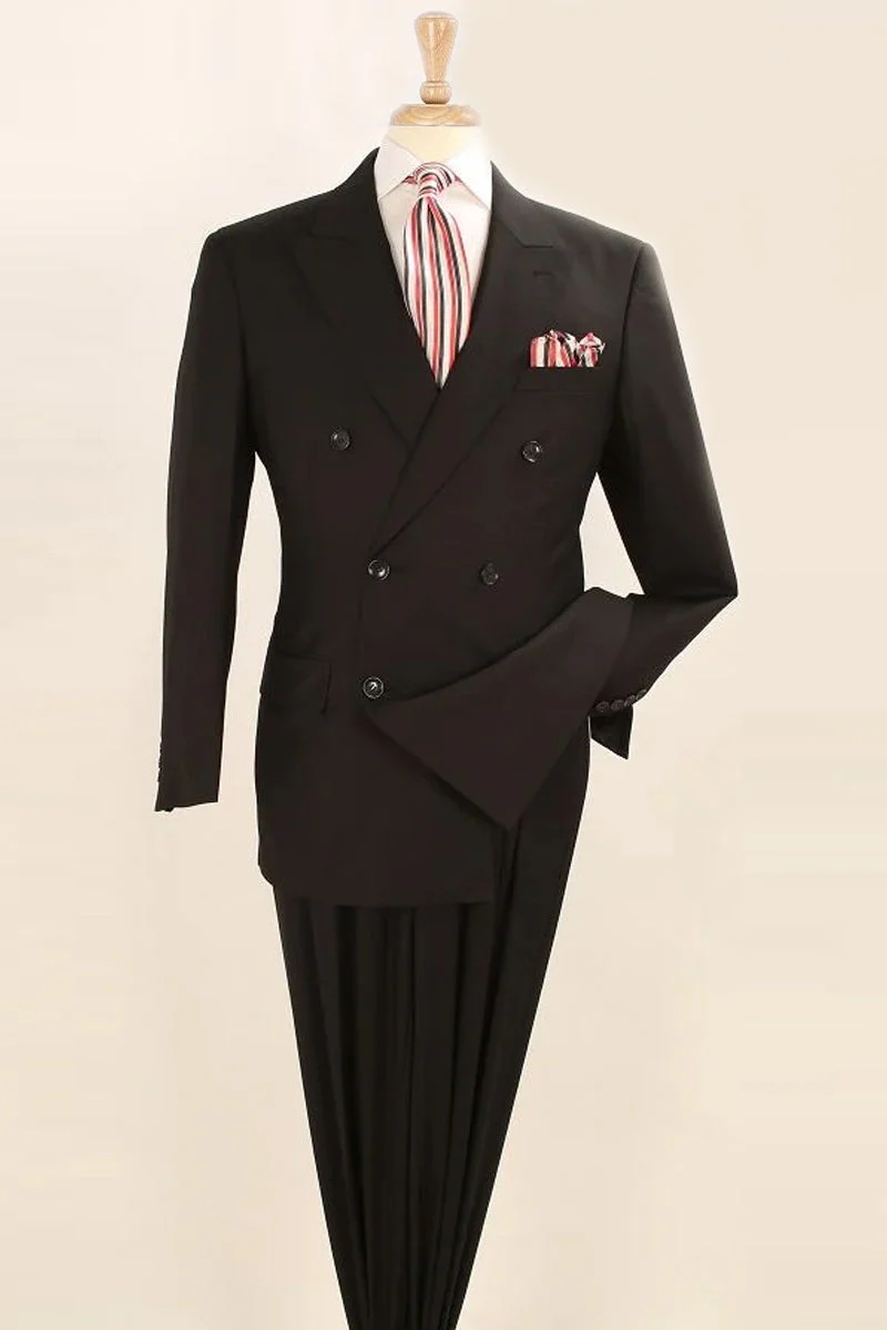 Apollo King "Black Luxury Wool Feel Suit - Classic Double Breasted Men's Attire"
