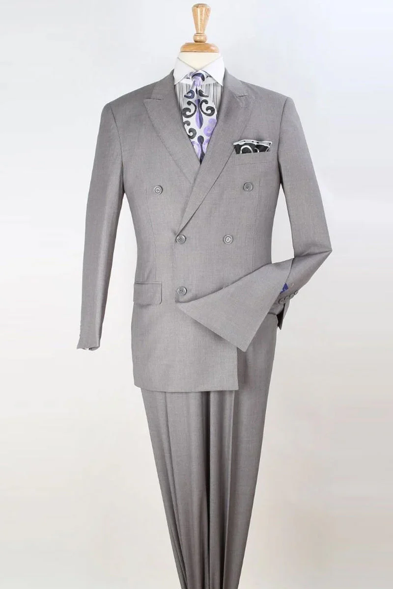 Apollo King "Classic Men's Double Breasted Luxury Wool Feel - Designer Brand - Light Grey"