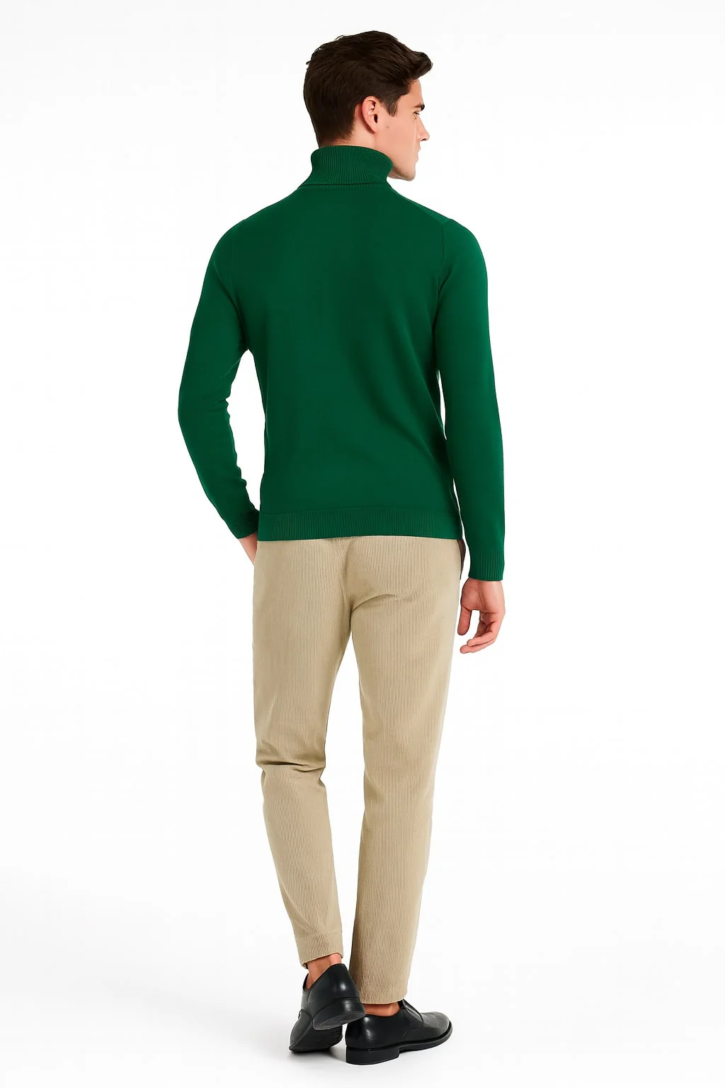 Mens Classic Emerald Green Turtleneck Sweater – Slim Fit Knit Pullover - Image 3