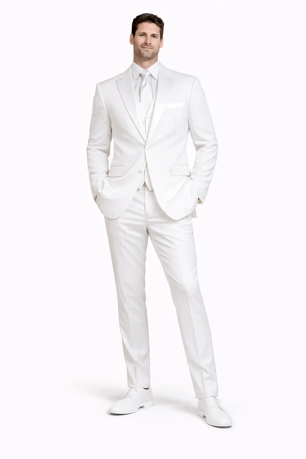 Mens Classic Fit 2 Button Rayon Fabric Tuxedo in White