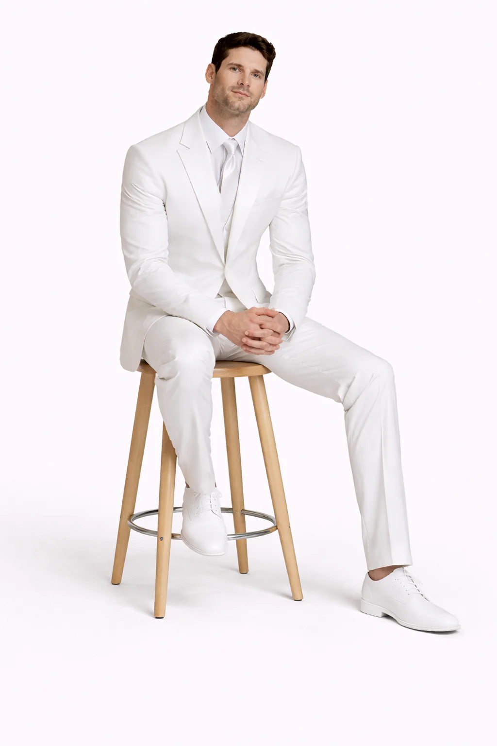 Mens Classic Fit 2 Button Rayon Fabric Tuxedo in White - Image 7