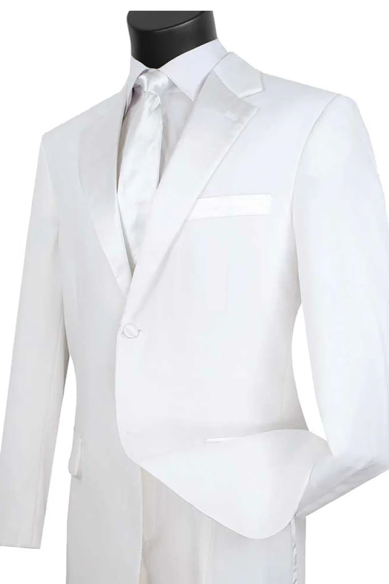 Mens Classic Fit 2 Button Rayon Fabric Tuxedo in White - Image 9