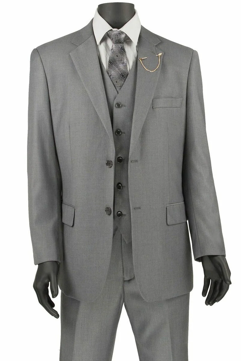 Apollo King "Classic Men's Light Grey Suit - 2 Button Vested Single Pleated Pant"