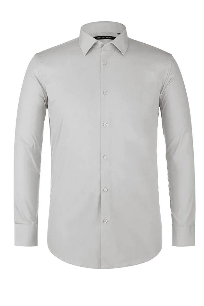 Men's Classic Fit Grey Spread Collar Dress Shirt - Image 2