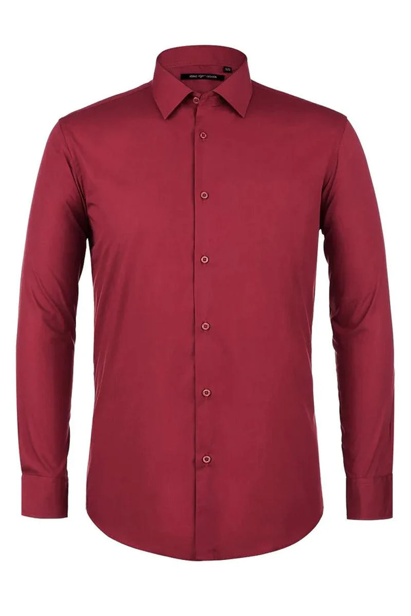Men's Classic Fit Spread Collar Dress Shirt in Red - Image 2