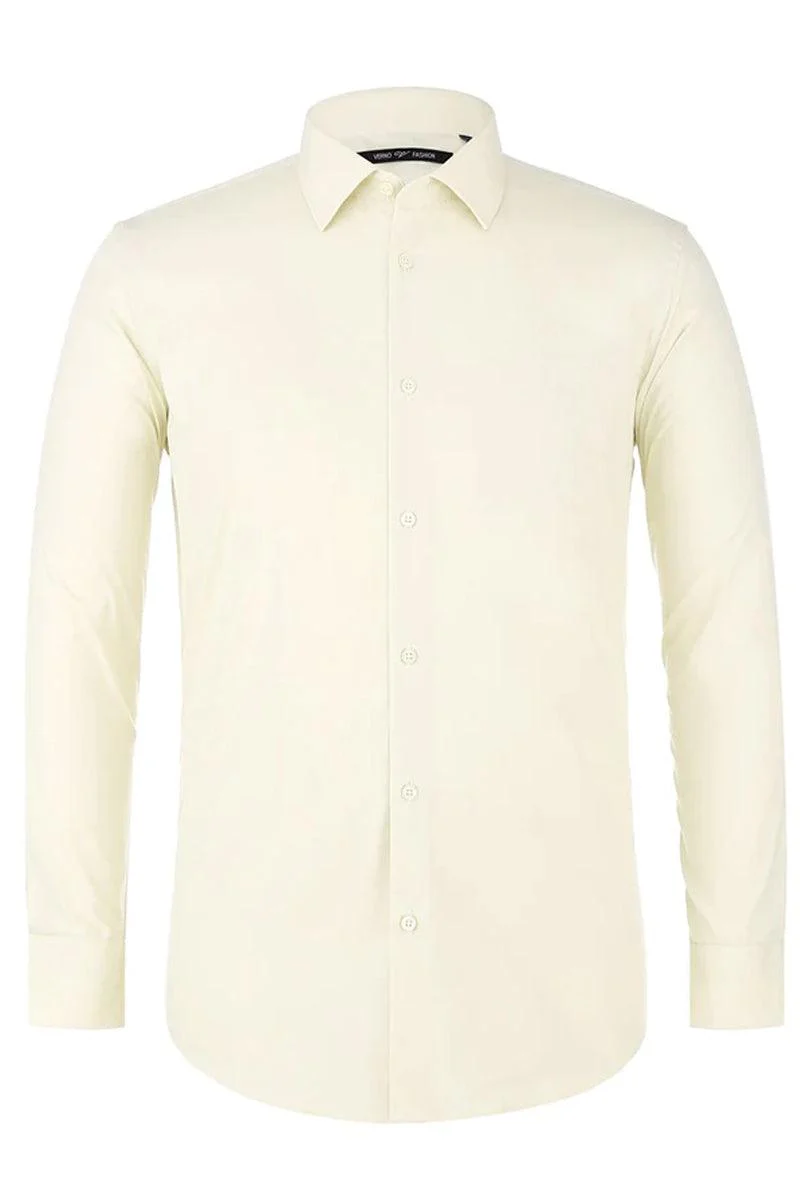 Men's Classic Fit Spread Collar Dress Shirt in Red - Image 4