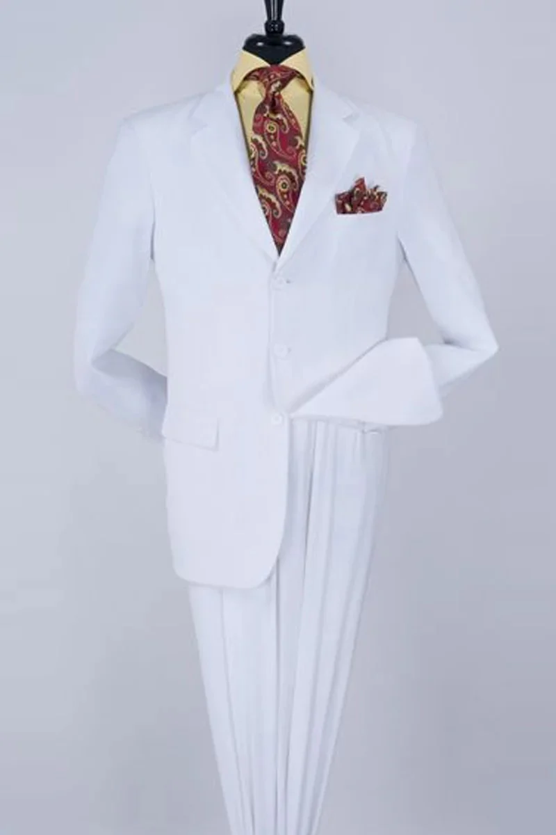 Mens Classic Fit Three Button Rayon Fabric Two Piece Suit in White