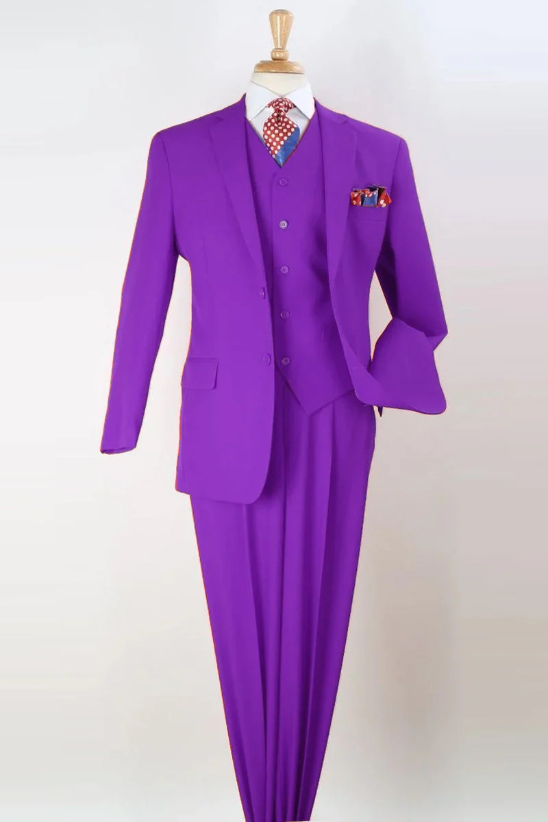 Apollo King "Classic Fit Men's Suit - Two Button, Vested, Pleated Pant in Purple"