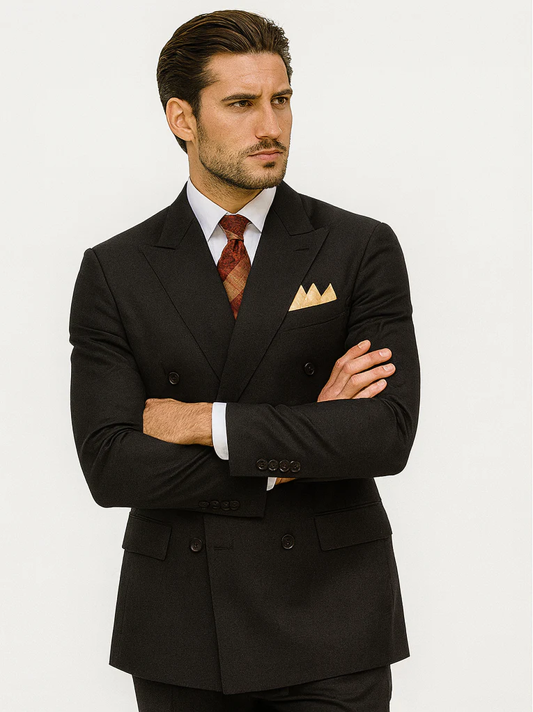 Mens Classic Rayon Fabric Double Breasted Suit in Black - Image 2