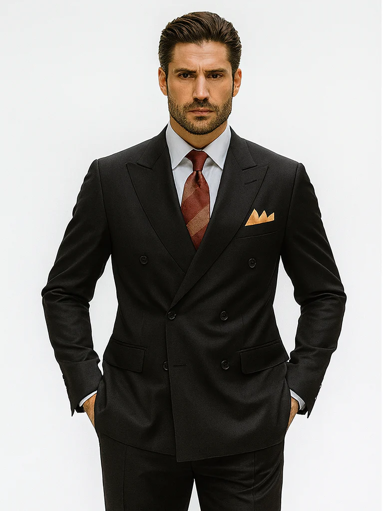 Mens Classic Rayon Fabric Double Breasted Suit in Black - Image 3