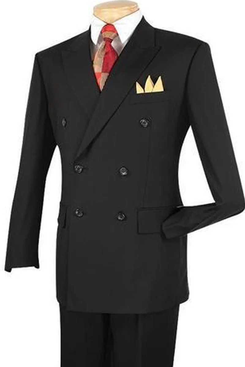 Mens Classic Rayon Fabric Double Breasted Suit in Black - Image 5