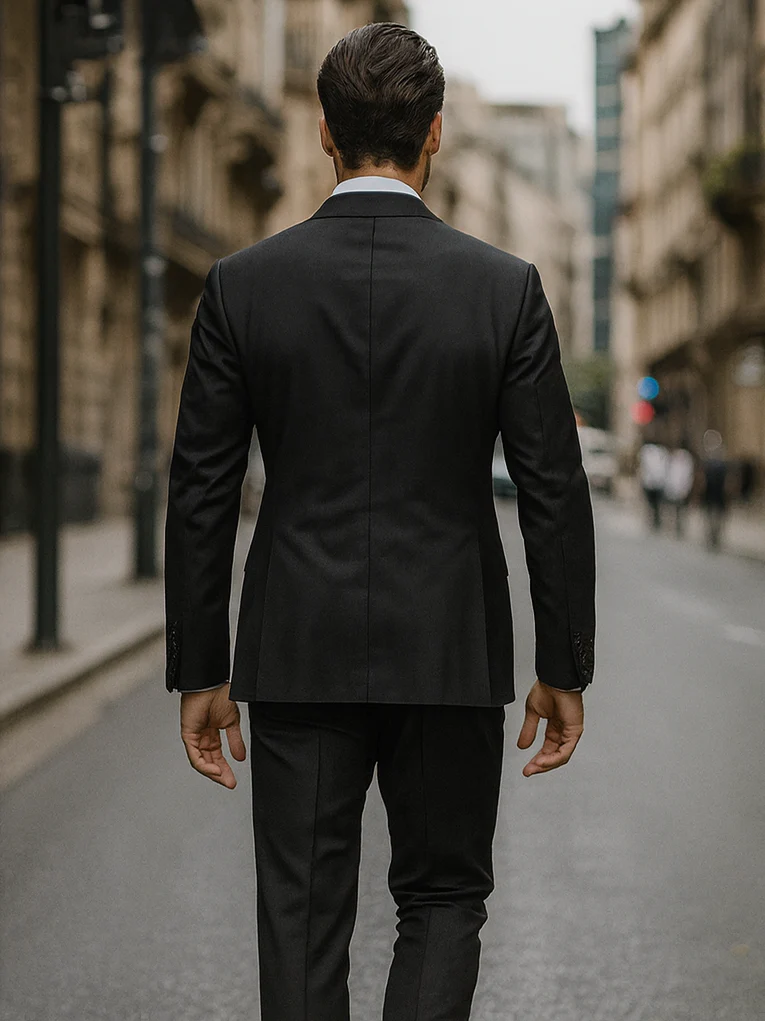 Mens Classic Rayon Fabric Double Breasted Suit in Black - Image 7