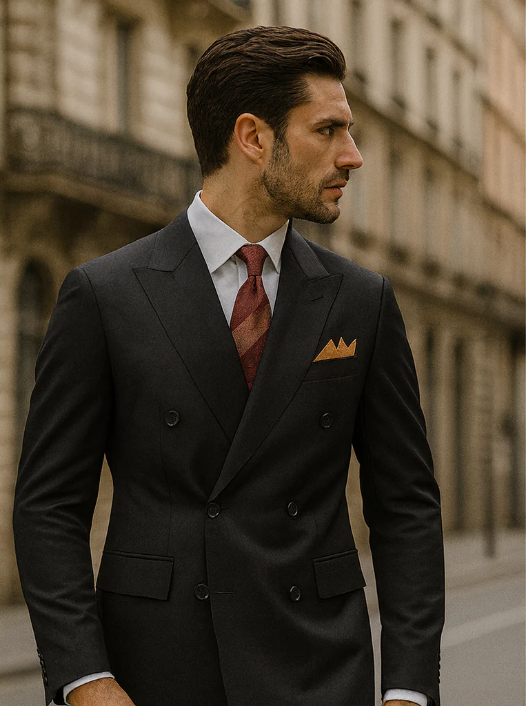 Mens Classic Rayon Fabric Double Breasted Suit in Black - Image 8