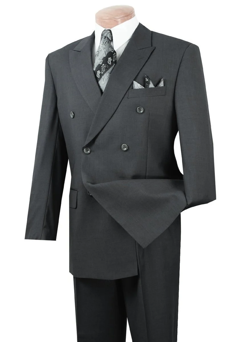 Mens Classic Rayon Fabric Double Breasted Suit in Charcoal