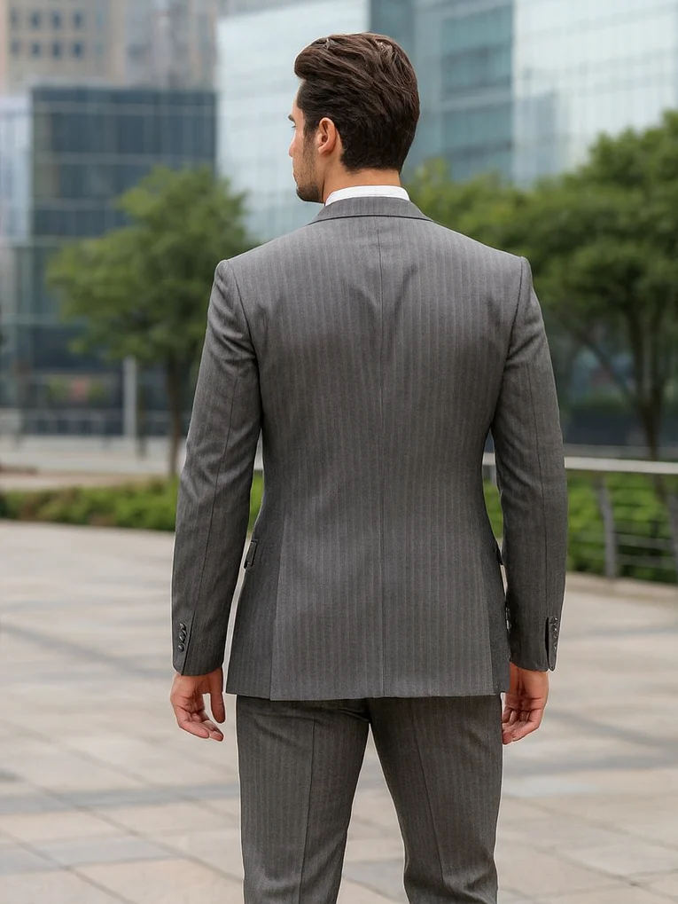 Mens Classic Vested Pinstripe Suit in Medium Grey - Image 2