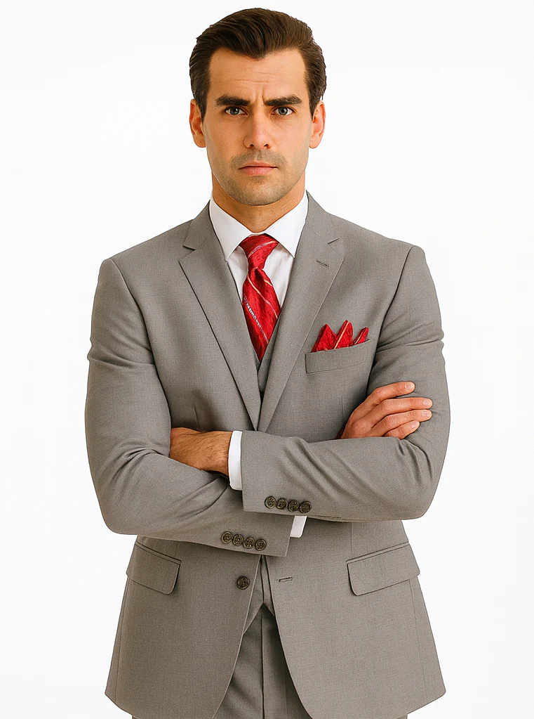 Mens Classic Vested Shiny Sharkskin Suit in Grey - Image 4