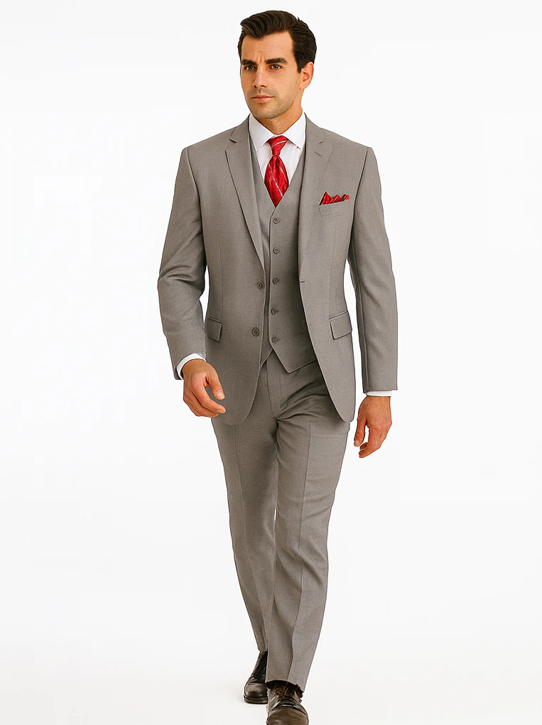 Mens Classic Vested Shiny Sharkskin Suit in Grey - Image 5