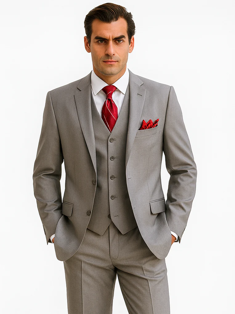 Mens Classic Vested Shiny Sharkskin Suit in Grey - Image 6