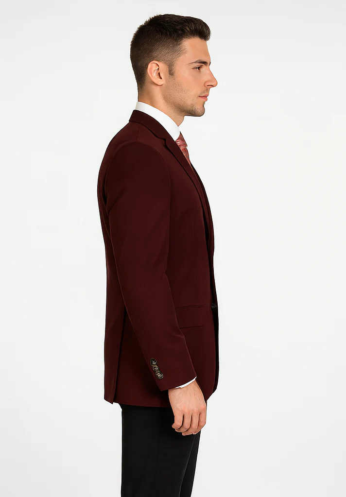 Mens Classic Wool Feel Blazer Sports Coat in Burgundy - Image 3