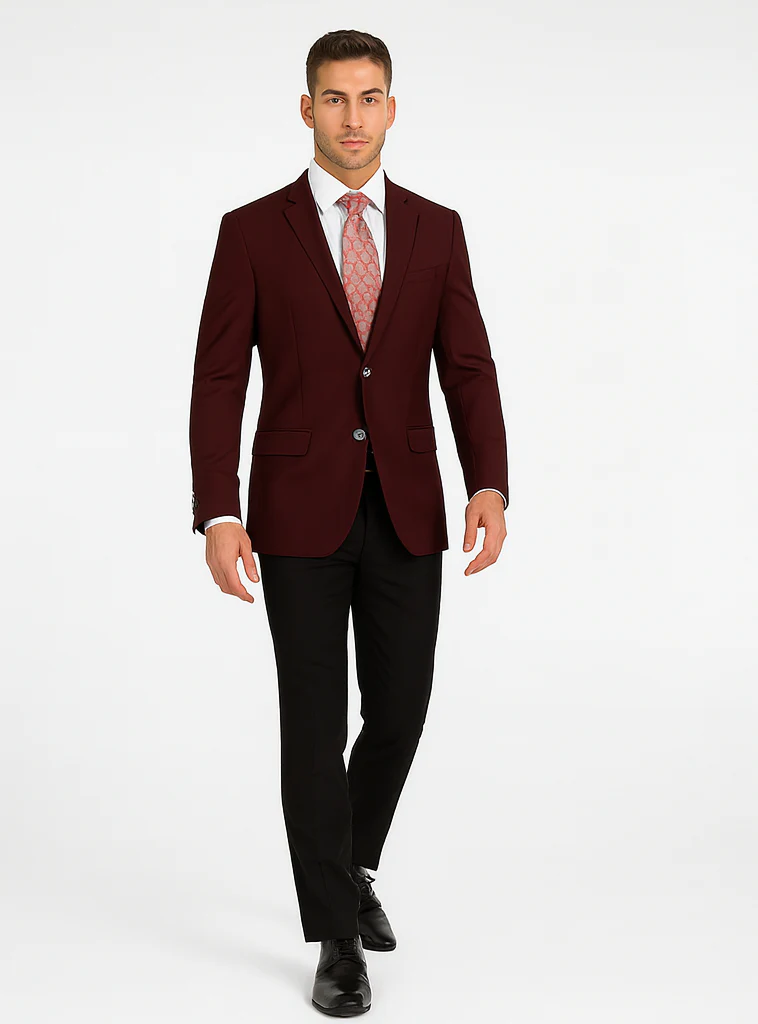 Mens Classic Wool Feel Blazer Sports Coat in Burgundy - Image 5