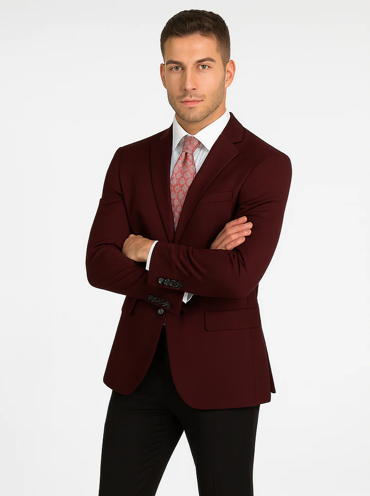 Mens Classic Wool Feel Blazer Sports Coat in Burgundy - Image 6