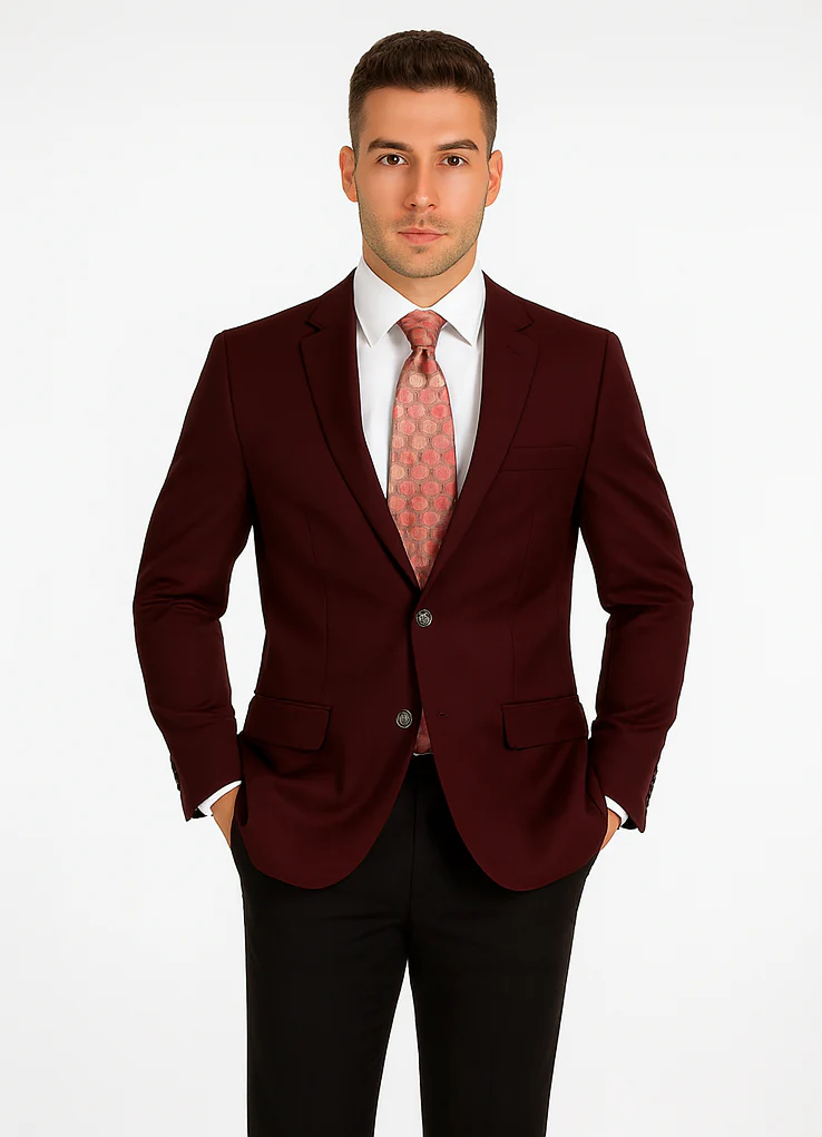 Mens Classic Wool Feel Blazer Sports Coat in Burgundy - Image 7
